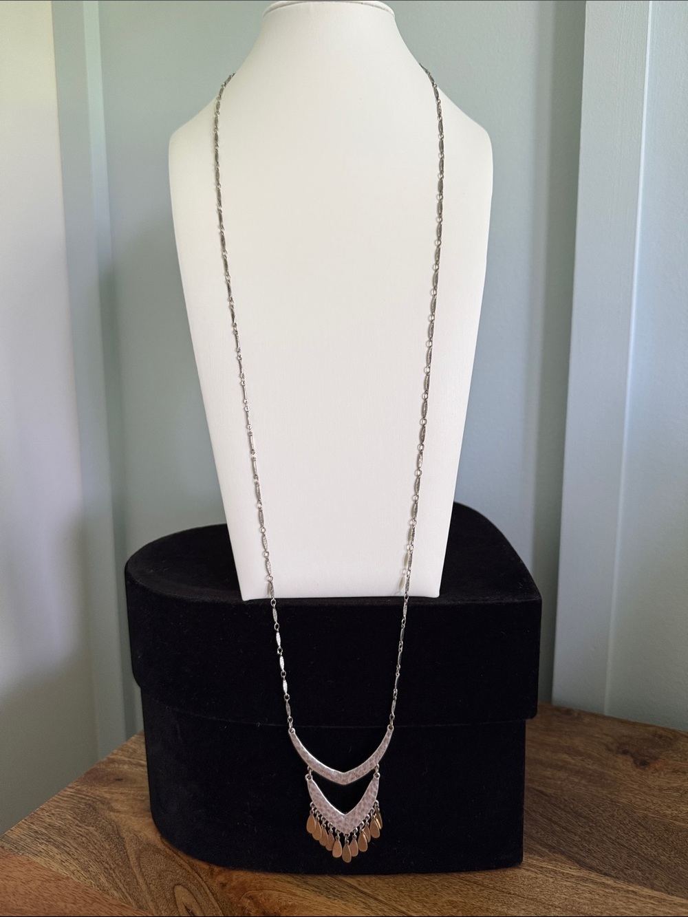 Silver-tone Layered Pendant Necklace - Elegant Fringe Detail